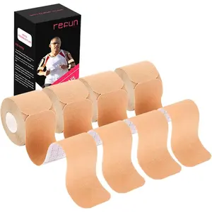 Kinesiology Tape Precut (4 Rolls Pack), Elastic Therapeutic Sports Tape for Knee Shoulder and Elbow, Pain Relief, Waterproof, Latex Free, 2" x 16.5 feet Per Roll, 20 Precut 10 Inch Strips Beige kinesio Athletic skin binding