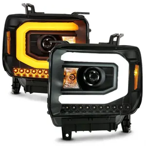 GMC SIERRA 1500 14-15 / 2500HD/3500HD 15-19 PROJECTOR C BAR SWITCHBACK HEADLIGHTS BLACK (HALOGEN TYPE MODEL W/O FACTORY LED DRL)