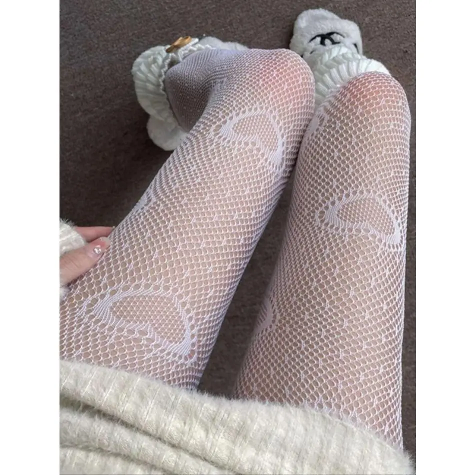 2026 New Women's Sheer Heart Pattern Hollow-Out Fishnet Tights, Elastic Fit Comfortable Stretchy Breathable Minimalist Basic Pantyhose for Daily Outdoor Fall Wear (Womenswear TikTokShop), Sheer Tights, Elastic Fit Tights
