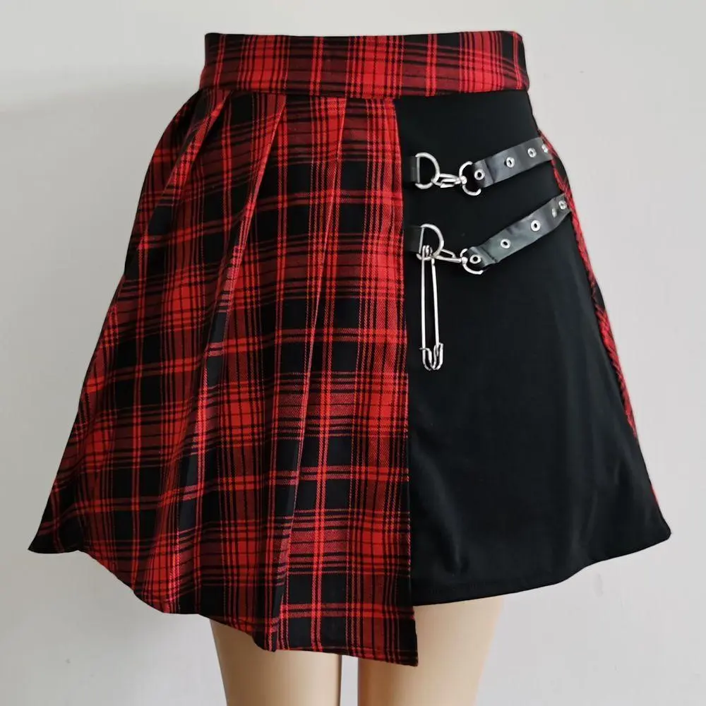 Gothic Women Mini Skirt Fashion Plaid Short High Waist Chic Skirt Kawaii Summer Casual Ladies Sweet Plaid Pleated Skirt