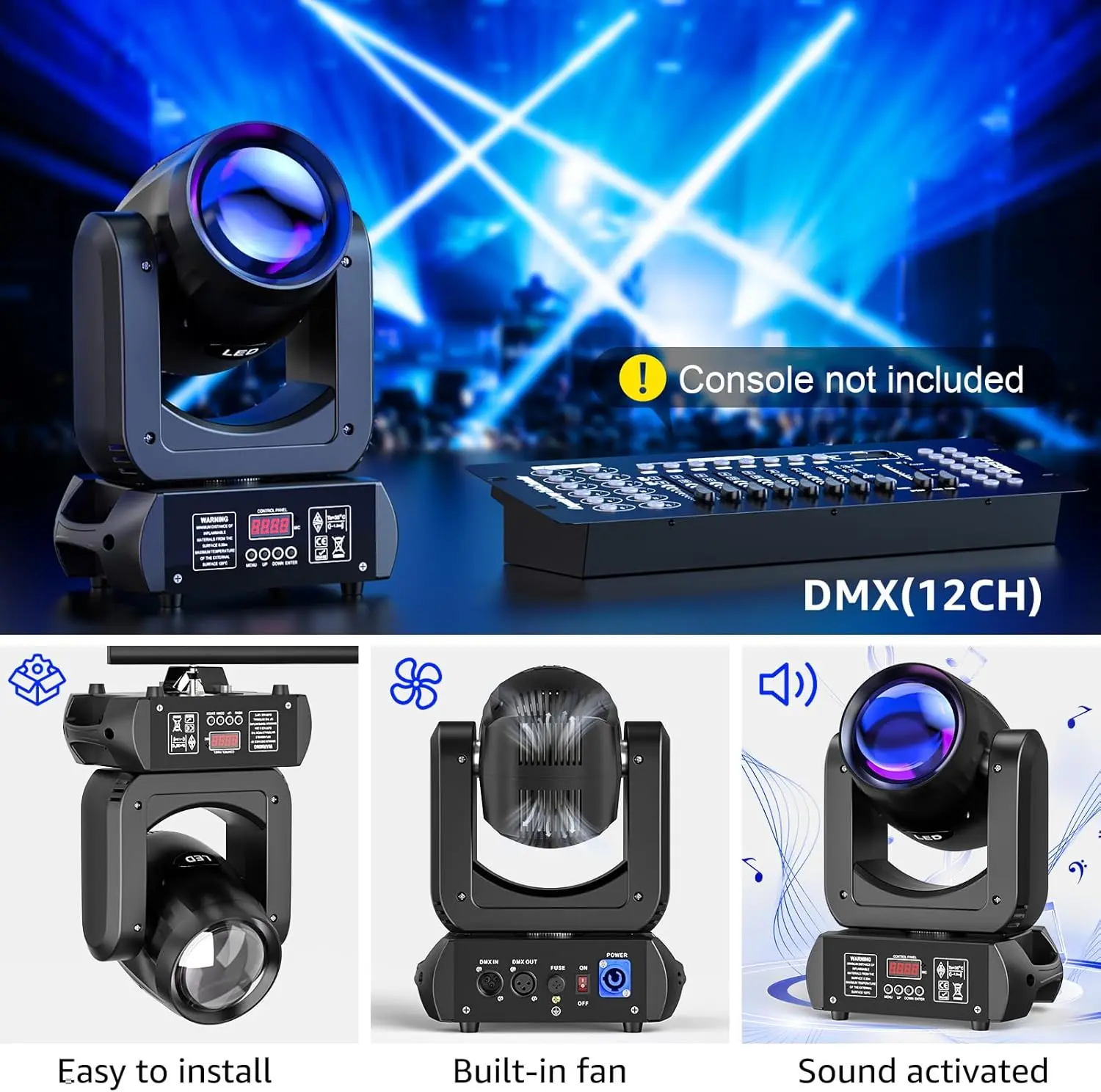 150W Super Bright Moving Head DJ Light – 18 Prism Beam, 8 Gobos, Sound Activated DMX Stage Light for Party Club Wedding