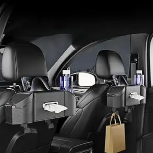 New 7-in-1 car seat back storage box, with compartments for phone placement and tissue extraction, can also serve as a cup holder and a small trash can. Portable and detachable, suitable for all car models.