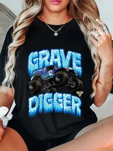 100% Cotton Unisex Grave Digger Ice Cold Monster Truck T-Shirt Casual Top