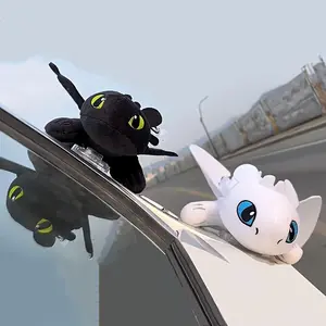 Toothless Night Fury Dragon Plush Car Decoration - Pterosaur Statue, Suitable for Roof and Motorcycle Helmet, Soft PP Cotton, White/Black, New Car Accessories, Pink Interior Car Accessories, Fun Vehicle Accessories