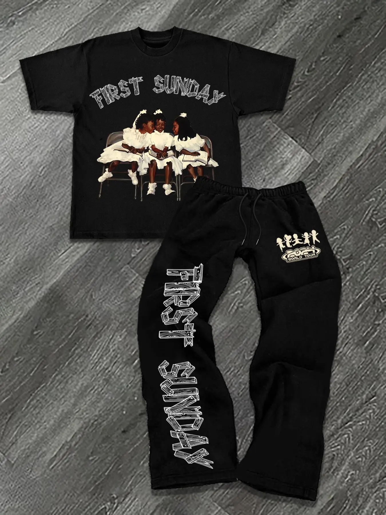 Men's Letter Graphic Print Crew Neck Tee & Drawstring Waist Sweatpants Two-Piece Set, Regular Fit Casual Comfy Street Fashion Short Sleeve Round Neck T-shirt & Pocket Straight Leg Trousers, Casual Tees Set, Men's Clothes for Daily Wear