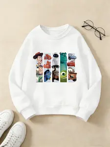 Boys' Animal Kingdom Cartoon Print Casual Round Neck Sweatshirt, Elastic Fabric, Design Print, Youth Sports Clothing, Outdoor & Indoor Activities, Cartoon Print Sweater