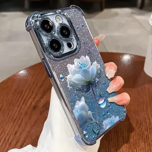 Fashion Crystal Rose Art Style Four-Corner Shockproof Phone Case, TPU Shockproof Full Protection Case with Electroplated Frame, Suitable for iPhone 17/16/15/14/13/12/11 PRO PROMAX PLUS AIR X XSMAX, Ideal Gift for Friends and Family, SJQNDD96