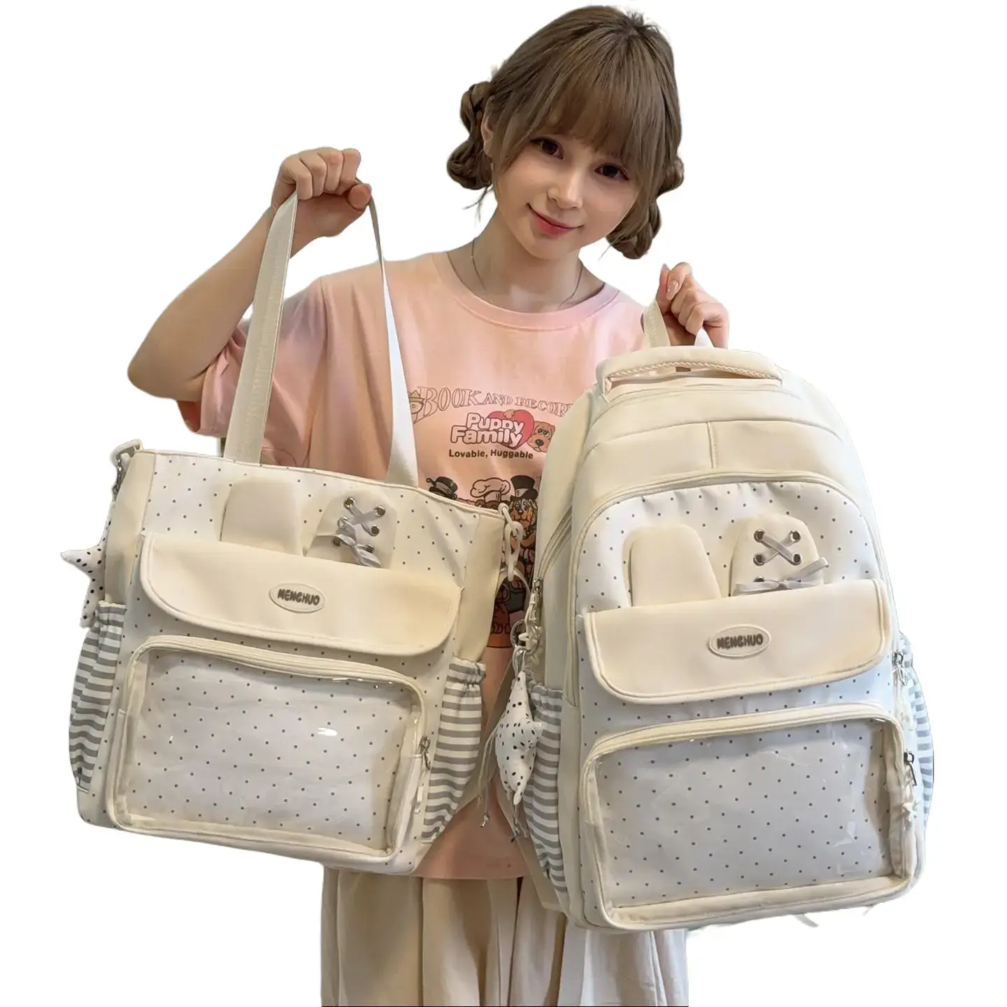[NEW IN]Bunny Ears Backpack – Cream Yellow Kawaii Backpack for School & Campus, Backpack Stylish Casual Bag, Comes with a carrying bag