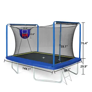 8ft by 12ft rectangular trampoline with basketball board,ball inflater and ladder