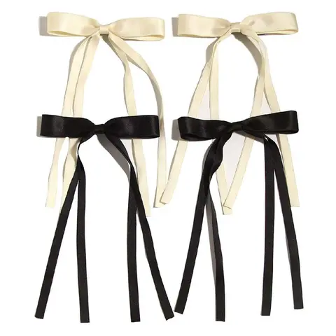 Fashion Bow Ribbon Decorative Long Tail Hair Clips, Barrettes Hair Clips for Women & Girl, 4pcs Cute Lovely Hair Clips for Party, Club, Women's Gift Sets, Tie Front Bowknot, Fashion Hair Accessories
