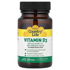 Country Life Vitamin D3, 125 mcg (5,000 IU), 60 Softgels