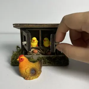 Mini Chicken Coop Set - 1:12 Scale Dollhouse Farm Accessory, DIY Rustic Display & Collectible Animal Habitat for Shelf Dioramas, Miniature, Statues