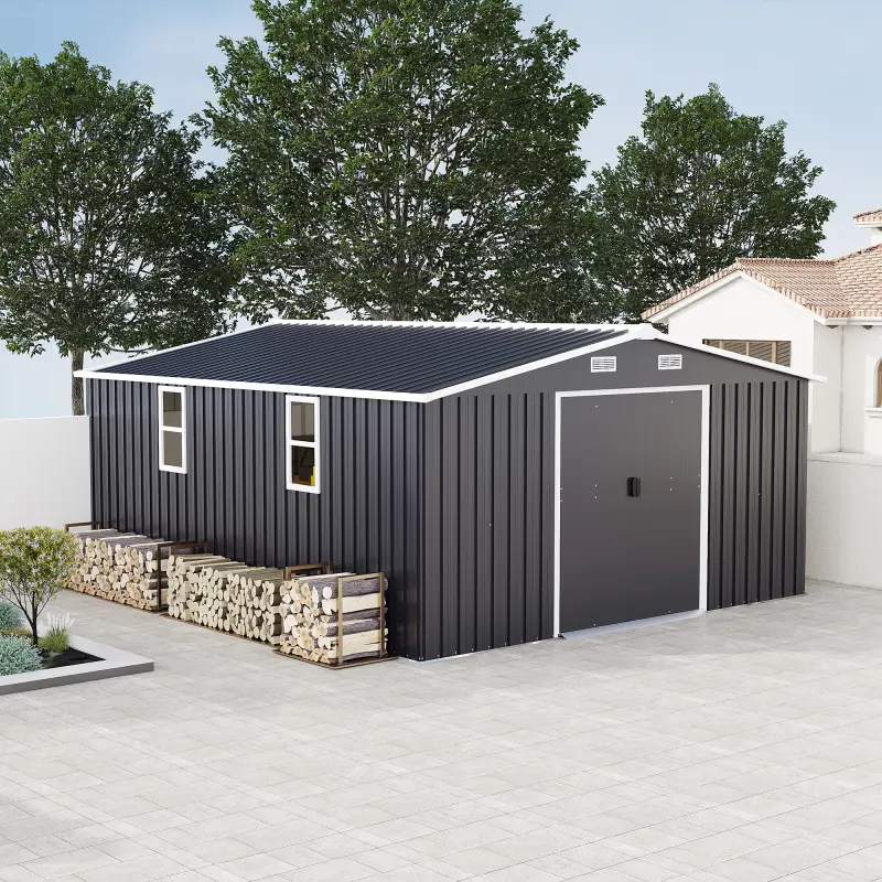 Bellemave Heavy Duty Steel Garden Shed - 10x12ft Heavy Duty Shed with 0.25mm Color Steel Plate (Surface Protective Film), 2 Daylight Windows, Rainproof Sunproof Roof, 2 Color Options, Practical Outdoor Furniture Gift, Weatherproof Metal Shed