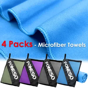 4 Packs Microfiber Workout Towels - Quick Dry, Highly Absorbing, Odor-Free, for Women & Men - Gym Sweat Sports Towel for Hot Yoga, Tennis, Running, Exercise, Working Out, Camping