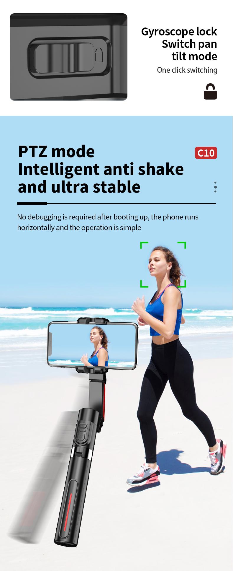 AI Auto Tracking Gimbal Stabilizer, Smart Selfie Stick Tripod with Gesture Control, Anti-Shake Phone Mount, 1000mAh Battery, Aluminum Alloy Vlogging Stand for iPhone & Android