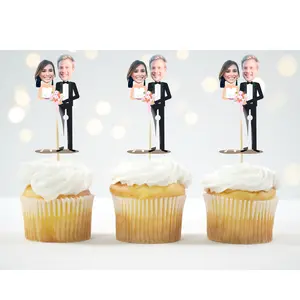 Custom Bride & Groom Face Cupcake Toppers - Personalized Wedding Decor