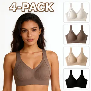 4 Pack Wireless Sports Bras for Women, Seamless Comfortable Bra, Buttery Soft Stretch Workout Bra, Everyday Comfort Support No Underwire Bra for Gym Yoga