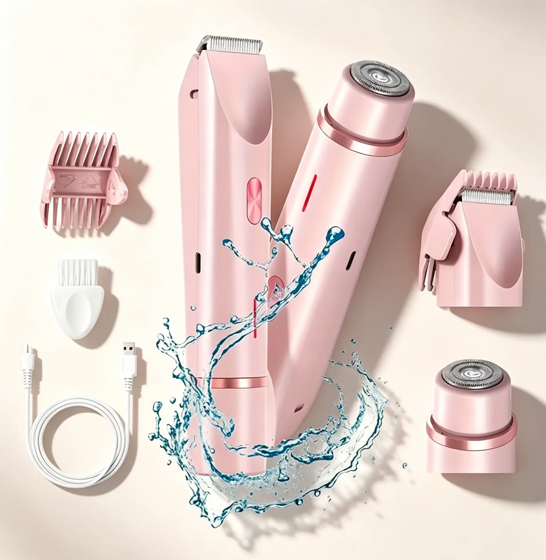 Women's 2-in-1 Dual Head Body Hair Trimmer - USB-C Fastcharging Cordless Rechargeable Electric Razor, IPX7 Waterproof Wet Dry Pain-Free Groomer, Rinseable Skin-Friendly for Sensitive Skin, Mother's Day Gift Box