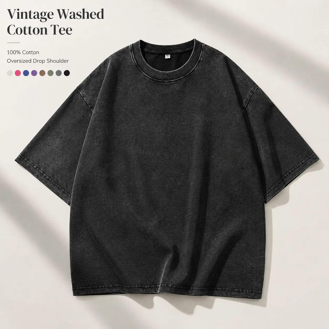 Men’s Vintage Washed Cotton T-Shirt, Oversized Crew Neck Short Sleeve Tee, Casual Streetwear Top,Unisex Short Sleeve Crew Neck Loose Fit Solid Basic Tee