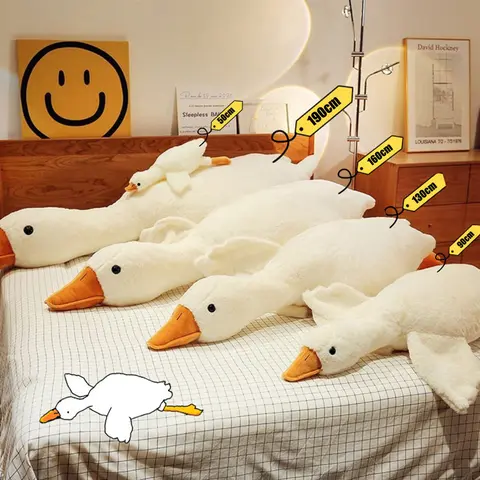130cm Large White Down Stuffed Toy Goose Plush Pillow - Extra Soft Fluffy, Squishy, Zippered Washable, Huggable Sleeping Companion, Stuffed Animal Gift, Gift-Ready Home Decor Collectible (Home Supplies Figurine)