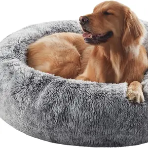 36 inches Donut Dog Bed for Large Dogs - Calming Fluffy Round Pet Bed with Removable & Washable Cover,Fits up to 80 lbs Pets (Dark Grey,Large)