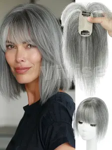 5x9cm Clip In Human Hair Textured Topper Hair Piece Top Base With Bangs, Hair Toppers, 9 Colors For Women Hair Loss Or Bangs HairStyle, Easy To Install, Lightweight, Daily Use, Dates, Parties