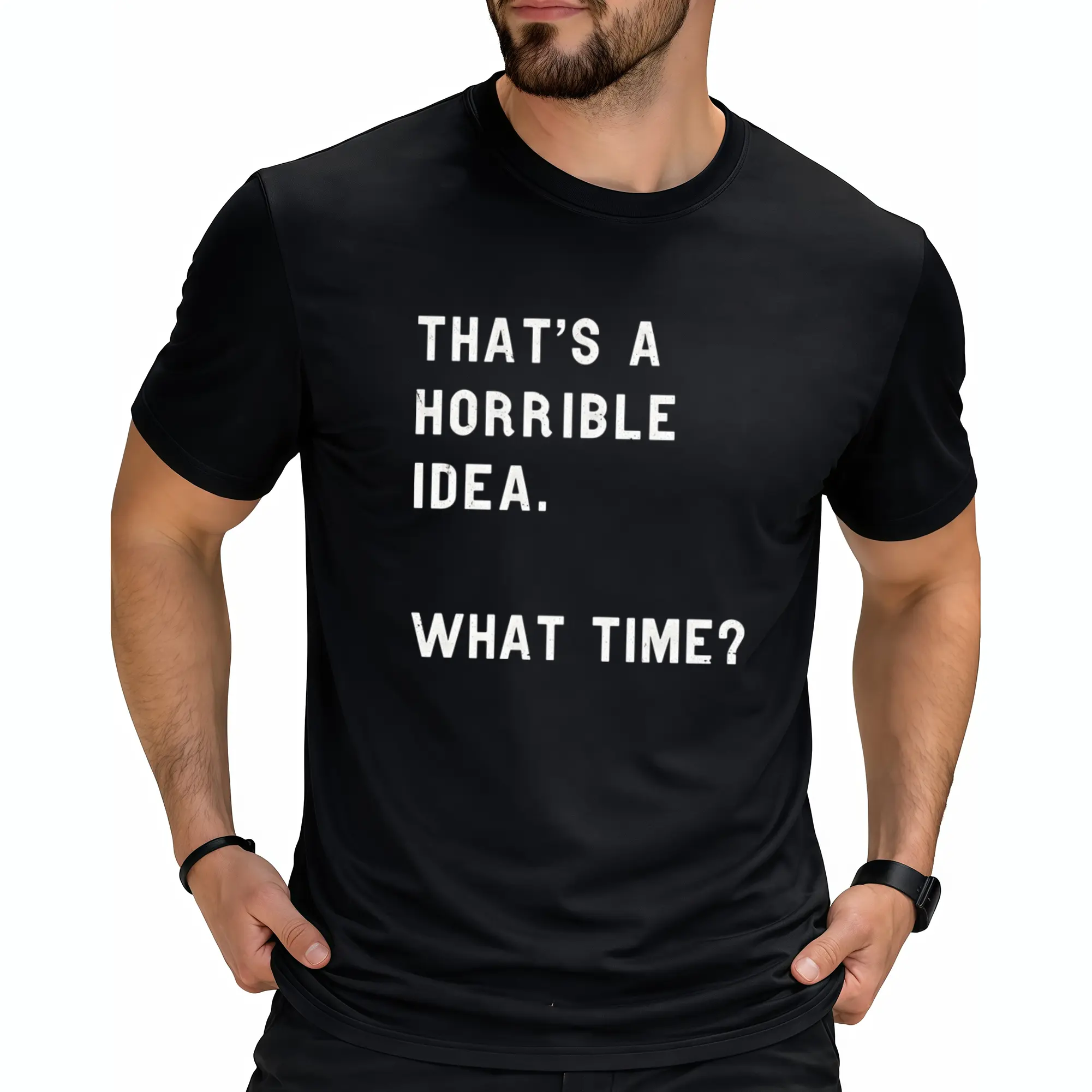 Men’s Crewneck Short-Sleeve Sports Top, Humorous "That's A Horrible Idea What Time" Slogan Print Novelty Daily Wear T-Shirt