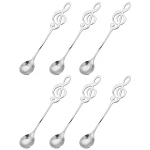6Pcs 6" Stainless Steel Music Note Spoon Mini Coffee Dessert Spoons, Silver