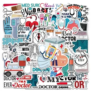 Doctor & Nurse Pattern Sticker (50pcs/set), Cartoon Pattern Decorative Sticker, DIY Decals for Water Bottle, Laptop, Phone Case, Scrapbooking, Journal Making, Ornaments