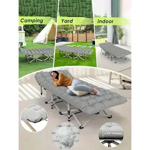 1pc Portable Folding Bed - Heavy Duty Dual Sided Mattress, Camping Bed, Easy To Assemble, Includes Carry Bag, Gray, Space Saving, Comfortable Sleeping Solution For Indoor/ Outdoor Use,Valentine's Day Gift