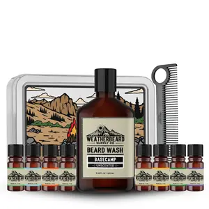 Weatherbeard Beard Care Starter Kit for Men - Unscented Beard Wash, 8 Beard Oil Samples & Carbon Fiber Beard Comb