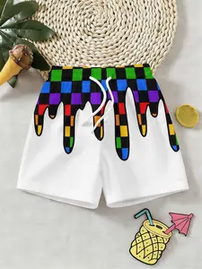 Boys' Bottom Colorful Dripping 3D Beach Shorts, Summer Trendy Casual Kids Short Pants, Outdoor Wear, Holiday Gift, Birthday Present