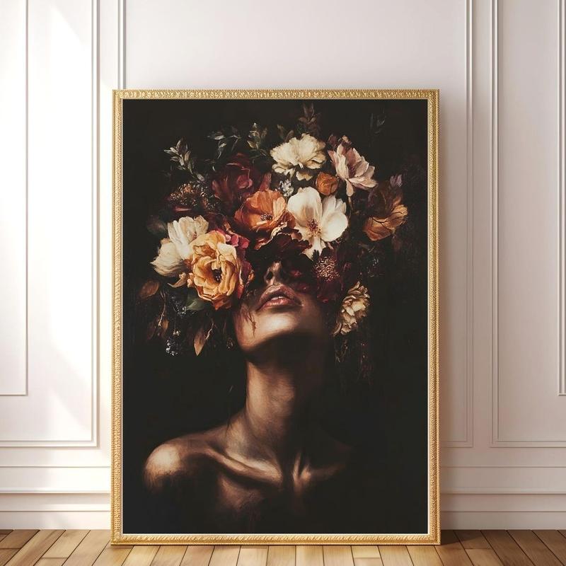 Gothic Botanical Wall Art | Moody Feminine Art Vintage Flowers | Dark Boho Romantic Art | Framless Poster 5