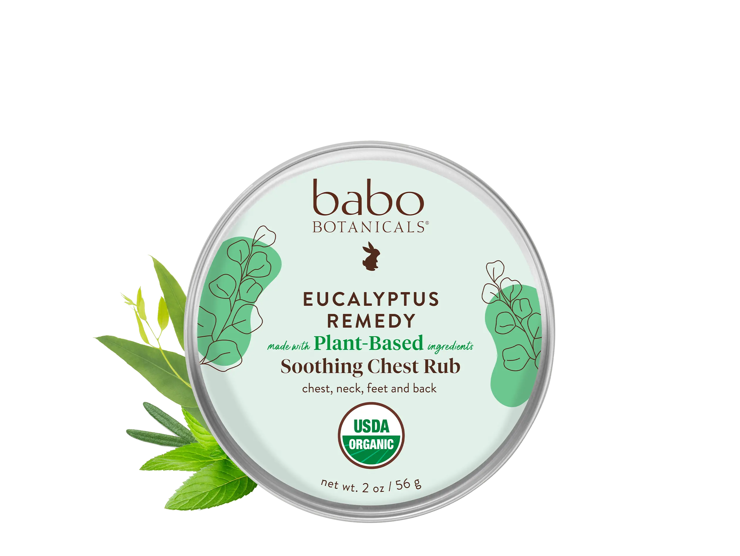 Babo Botanicals Eucalyptus Remedy Soothing Chest Rub – Made with Plant-Based Ingredients – Chest, Neck, Feet and Back – USDA Organic – net wt. 2 oz (56 g)