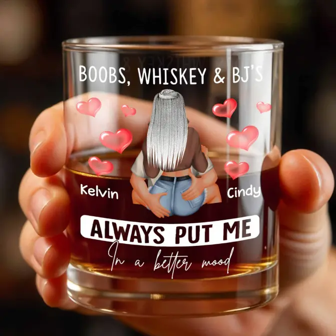 Bo*bs, Whiskey And BJ's Personalized Glass, Independence Day Gift, Constitution Day, Memorial Day, Whiskey Lover Gift, Happy Wedding, Friendship Whiskey Glass, State to State Engraved Bourbon Glass, Personalized Gift for Best Friend