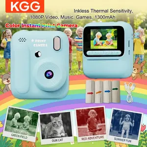 KGG Kids Instant Color Print Camera for Boys & Girls, Mini Portable Digital Camera with 2.4" HD Screen, 1080P Video, Music & Games, Multifunctional Ink-Free Thermal Printing Student Camera