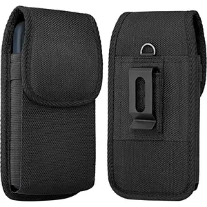 Holster for iPhone 16 15 14 13 12 11 Xs X XR/Pro Models, Cell Phone Belt Holder Case with Clip for Men, Heavy Duty Nylon Pouch (Fits Phone with Otterbox Cover on) Black