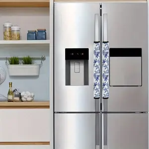 2pcs 4.7x15.7 inch Blue Floral Pattern Kitchen Appliance Handle Covers | Removable and Reusable Protective Covers for Refrigerator/Dishwasher/Microwave/Oven.  Home Decor, Holiday Gift. 2.07LYY-1