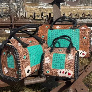 Aces and Turquoise Genuine Western Cowhide Leather barrel bag purse or wallet by Double B Wild Rags
