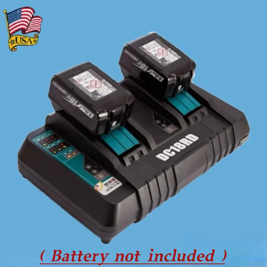1x DC18RD Dual-Port Fast Charger for Makita 14.4V-18V LXT Lithium-Ion Tools, Compatible with BL1830/BL1860/BL1840, 100-240V, 4A, Cooling System, LED Indicator, Overload Protection, Short-Circuit Guard, Durable, 100% New (No Battery Included)