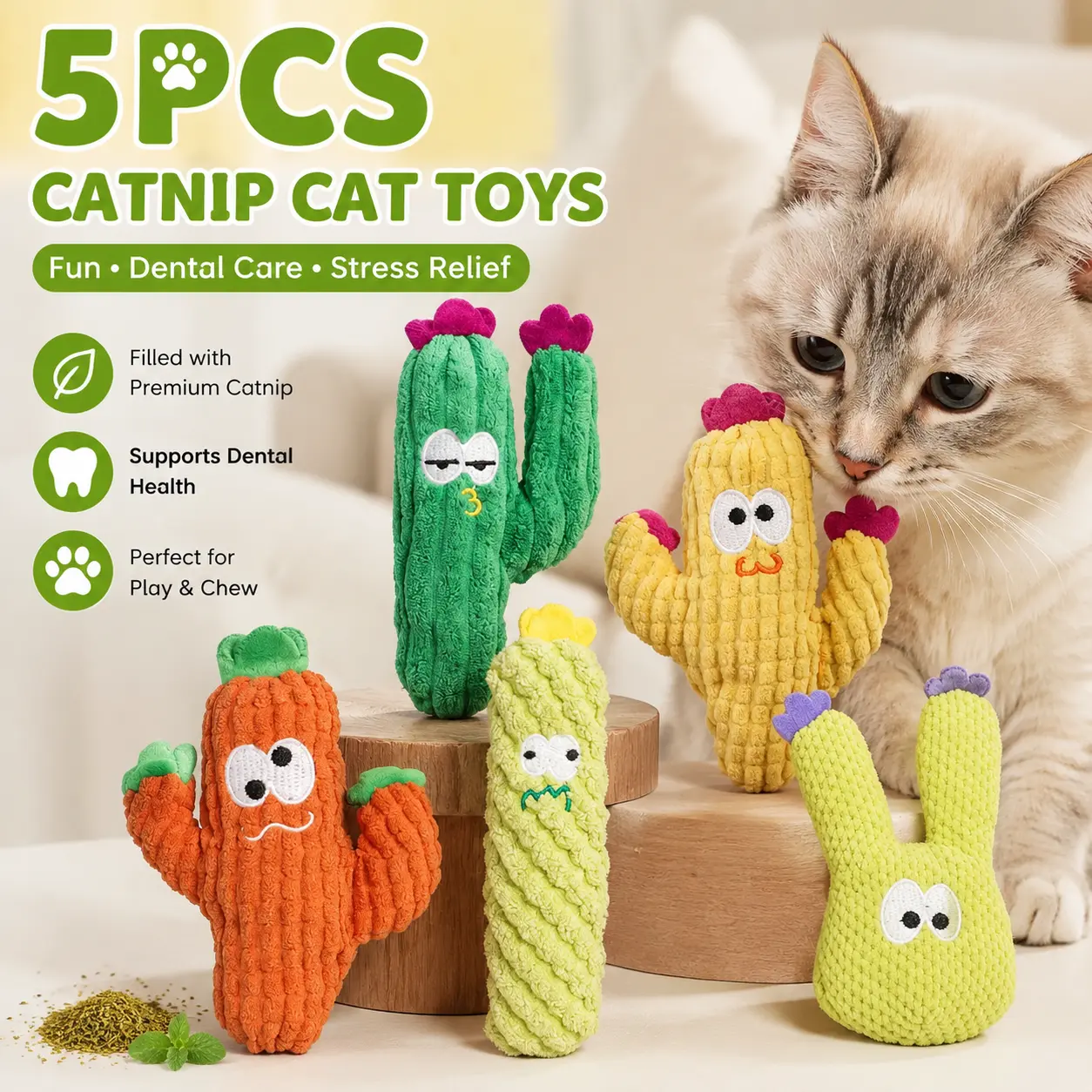 5 Pack Cactus Cat Toy Set, Premium Cat Herb Filling, Natural Stimulation for Cats,  Durable for Toy ,Chew Toys,cat toy pillow,cute toy