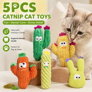 5 Pack, Cat Toys for Indoor Cats, Organic Catnip-Filled Toys , Interactive Cactus Kitten Toy for Anxiety Relief, Soft Cute Teething &Chew Toys,