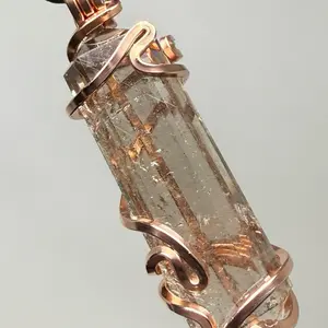 Lightly Rutilated Smoky Quartz Manifestation Copper PENDANT Artisan Crafted Unique Design Grounding Dreams to Reality Anniversary Birthday Engagement Fabric Auspicious