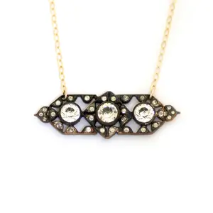 Clear Paste Rhinestone Antique Brooch Conversion Necklace
