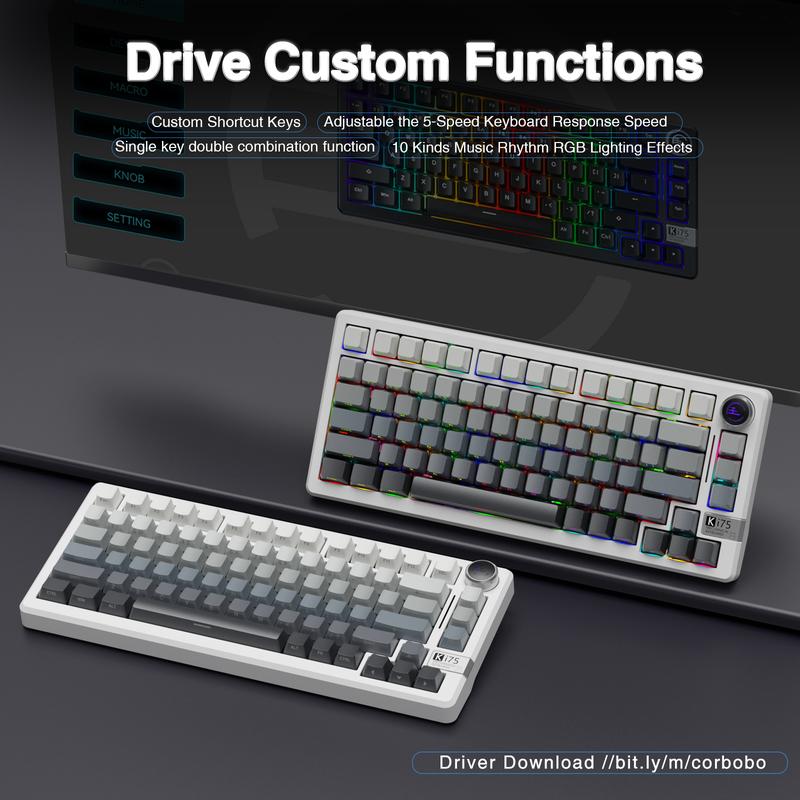 Solakaka Ki75 Aluminum Mechanical Wireless Gaming Keyboard, 75 Percent, Gasket Hot Swappable Switches, Side-Printed RGB Backlit Custom Keyboard with Knob Control , Tri-Mode 2.4GHz/USB-C/BT 5.0 for Office Computer PC Gaming Accessory dealsforyoudays