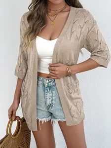 Elegant Open Front Lace Up Sleeve Knit Cardigan for Women, Summer Casual Outerwear, Fitted Design, Perfect for Outdoor Activities, Knitwear