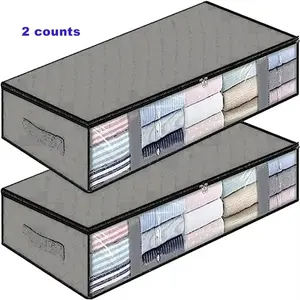 Large Capacity Bedding Clothes Pillow Blanket Storage Bag, Under Bed Storage Box, Dustproof Durable Handle, Home Organization Helper