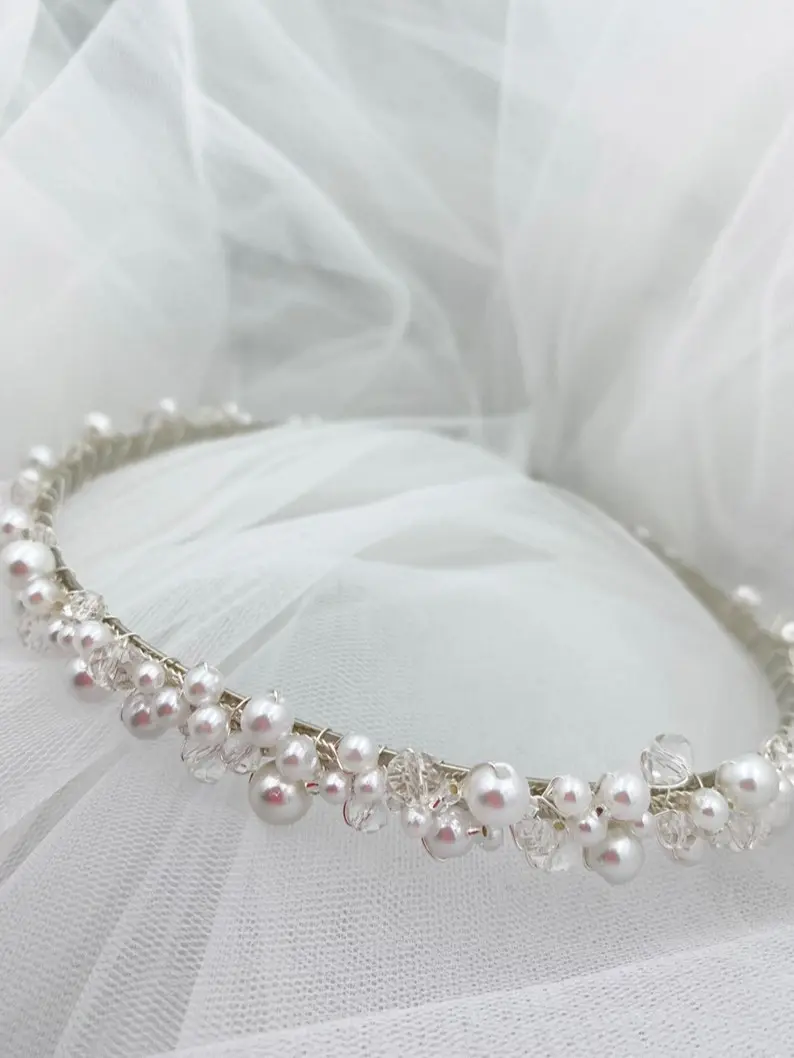 Pearl Crystal Bridal Headband, Classic Wedding Hair Piece, Bridesmaid Headpiece