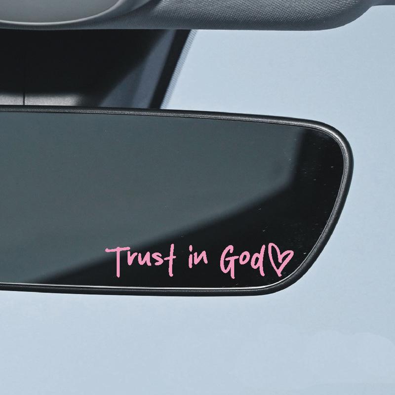 2PCS-Letter & Heart Pattern Car Rearview Mirror Sticker, 2 Counts Self-adhesive Car Mirror Decal, Car Exterior Decoration Accessories, Windshield Sticker, Car Decals, Vehicle Exterior Decoration, Religious Car Accessory