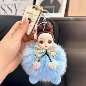 Cute Fox Fur Ball Girl Curly Hair Doll Keychain Pendant Fresh Sweet Lovely Plush Ornament